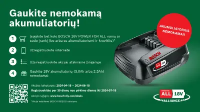 Bosch 18V akcija - akumuliatorius dovanų!